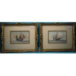 Pair Of Chinese Watercolours, Depicting Junks/Sailing Ships, Unsigned, Early 20thC.