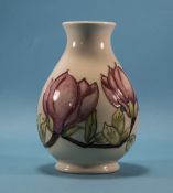 W. Moorcroft Signed Globular Shaped Tubelined Vase ' Pink Magnolia ' Design on Ivory Ground. c.