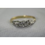 18ct Gold and Platinum 3 Stone Diamond Ring. Marked 18ct and Plat.