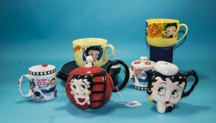 Betty Boop Collection of Teapots and Large Cups ( 6 ) Items In Total.