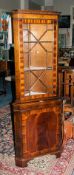 Mahogany Corner Unit Astral Glazed Top With 2 Shelves Above Storage Cupboard Raised On Bracket Feet,