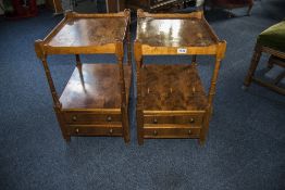 Pair of Modern Yew Wood Side Tables gallery shelf to top, each with two drawers.
