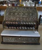 Early National Cash Register, Ornate Brass Body, White Marble Change Plate,