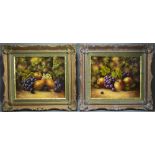 Royal Worcester Artist Signed Very Fine Pair of Framed Oil Paintings 'Fallen Fruit' Still Life