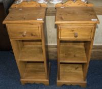 A Pair of Pine Bedside Cabinets each with single drawer and shelf; height 33 inches,