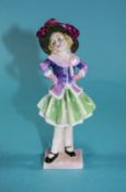 Royal Doulton Early Figure 'Pearly Girl' HN 1548'. Colour green and purple. Designer L Harradine.