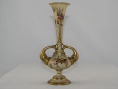 Royal Worcester Hand Painted Eastern Style Twin Fish Handle Blush Ivory Specimen Vase,