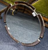 1950's Circular Mirror In Art Deco Style With 4 Peach Panel Sides,