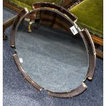 1950's Circular Mirror In Art Deco Style With 4 Peach Panel Sides,