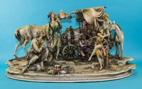 Large Capodimonte Figure Group Depicting A Travelling Caravan With Figures Dancing  20 x 13 Inches.