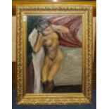 Early 20thC Oil On Board Depicting A Reclining Nude, Unsigned,