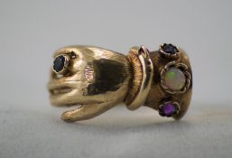 A Vintage and Unusual 9ct Gold Dress Ring, In The Form of a Hand, Set with Opal,