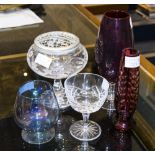 Mixed Collection Of Glass Comprising Webb Corbett Ruby Vase, Blue Lustre Wine Glass,
