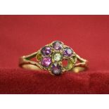 Antique 15ct Gold Set Amethyst Cluster Ring. Flower head Setting and Marked 15ct. c.
