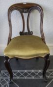 Single Victorian Mahogany Dining Chair, Scroll Carved Back, Padded Seat,
