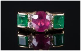 A Fine 18ct Gold Set Ruby & Emerald Ring