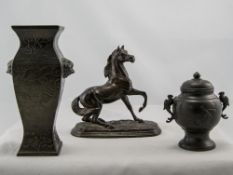 Square Sectional Oriental Bronze Vase, T