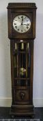 1920's Long Case Clock, Silver Chapter Dial With Roman Numerals, Glazed Front Displaying Triple