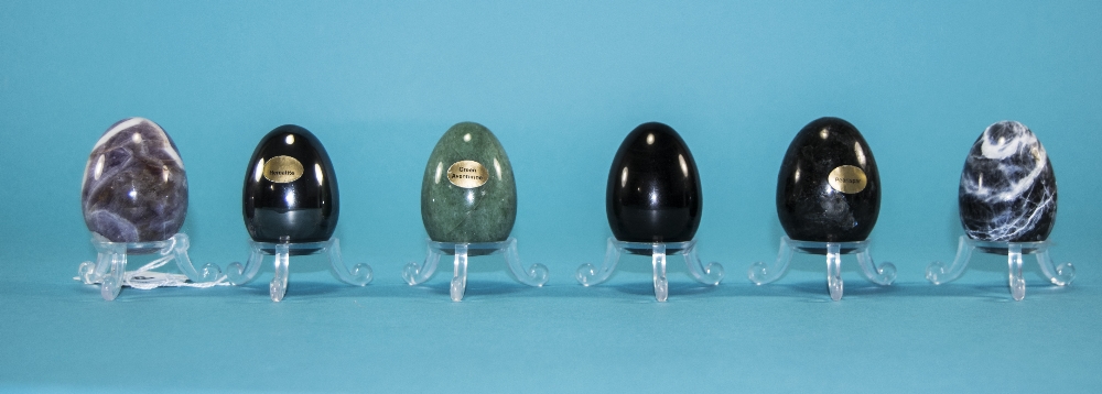 An Interesting Set of Six Egg Shaped Hand Ground and Polished Mineral Large Stone, Comprises