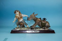 Continental Figure Group Depicting A Donkey And Child, Titled Reluctant Friend