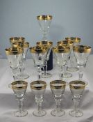 Set Of 12 Sherry Glasses, Engraved Bowls With Gilt Rim,