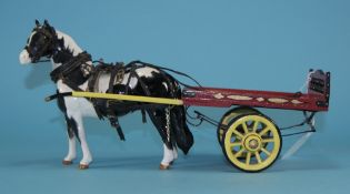 Beswick Horse and Cart ' Pinto Pony ' - 2nd Version. Piebald - Black and White Gloss. Height 6.