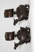 Pair Of Small Oriental Bronze Vases/Censers And Covers . Dragon Boat Design With Sail Finials.