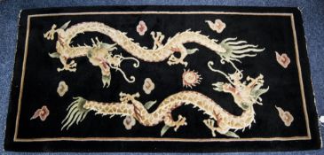 Woolen Rug, Black Ground With Dragon Pattern,