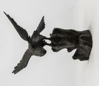 Oriental Bronze Figure. Depicting A Bird Of Prey Perched On A Rocky Base, Signed To Base.  Height