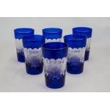 Set Of 6 Crystal Tumblers With Colbalt Blue Rim,