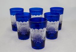 Set Of 6 Crystal Tumblers With Colbalt Blue Rim,