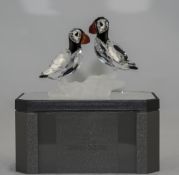 Swarovski Silver Crystal Figurine ' Puffins ' Spine and Head Made of Black Crystal.