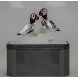 Swarovski Silver Crystal Figurine ' Puffins ' Spine and Head Made of Black Crystal.