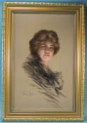 Philip Boileau 1864-1917 Print of a Portrait of a Young Woman. Mounted and framed behind glass. 18.5