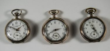 Swiss - Keyless Ladies Silver Fob Watches, with White Porcelain Dials and Ornate Gold Hands,