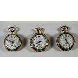 Swiss - Keyless Ladies Silver Fob Watches, with White Porcelain Dials and Ornate Gold Hands,