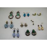 A Good Collection of 10 Pairs of Stone Set Vintage Silver Earrings.