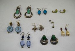 A Good Collection of 10 Pairs of Stone Set Vintage Silver Earrings.