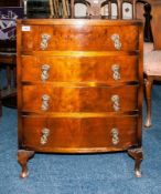 Early To Mid 20thC Walnut Chest Of Drawers, Bow Fronted Form With 4 Long Drawers Raised On Short