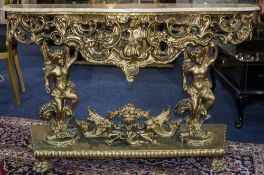 Italian Rococo Style Gilt Wood And Composite Console Table,