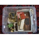 Box Of Oddments And Collectables Comprising Opera Glasses, Ladies Cigarette Case, Playing Cards,