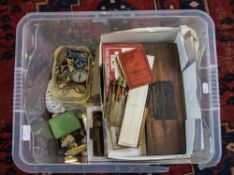 Box Of Oddments And Collectables Comprising Opera Glasses, Ladies Cigarette Case, Playing Cards,