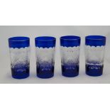 Set Of 4 Crystal Tumblers With Colbalt Blue Rim,