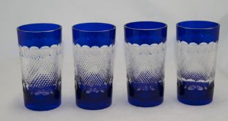 Set Of 4 Crystal Tumblers With Colbalt Blue Rim,