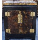 Chinese Style Black Lacquered Cabinet The Top And Doors Of Speckled Marble Finish Brass Engraved