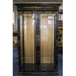 Chinese Style Black Lacquered Display Unit Painted Chinoiserie Design Throughout,
