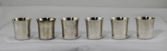 A Vintage Swedish Silver Matched Set of Six Drinking Tots with Gilt Interiors of Plain Form.