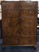 Mid 20thC Mahogany Chest Of 5 Drawers Raised On Short Cabriole Feet, Height 47,