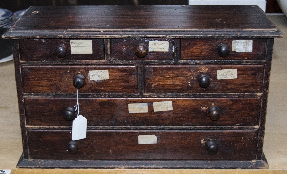 Early 20thC Beechwood Miniature Chest, Shop/Garage Use, 3 Small Over 2 Short Over 2 Long Drawers, - Image 2 of 2
