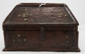 Wooden Casket with applied brass circles and rivets,